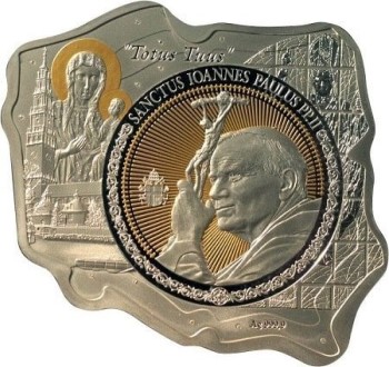 Rewers monety 100-dolarowej z 2014 roku z Niue temacie Jana Pawła II